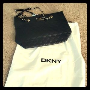 DKNY Black Leather Quilted Handbag